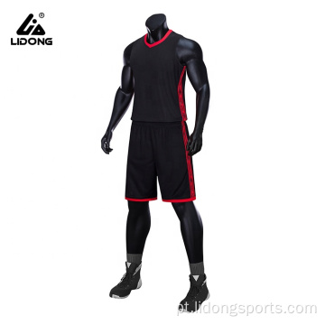 Homens 100% poliéster Black Basketball Jersey e curto